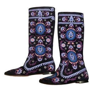 Aquazzura purple suede embroidered flat boots EU36 Never Worn.